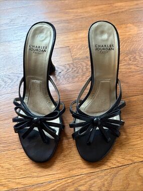 Charles Jourdan Black Bow-Detail Slide Heels